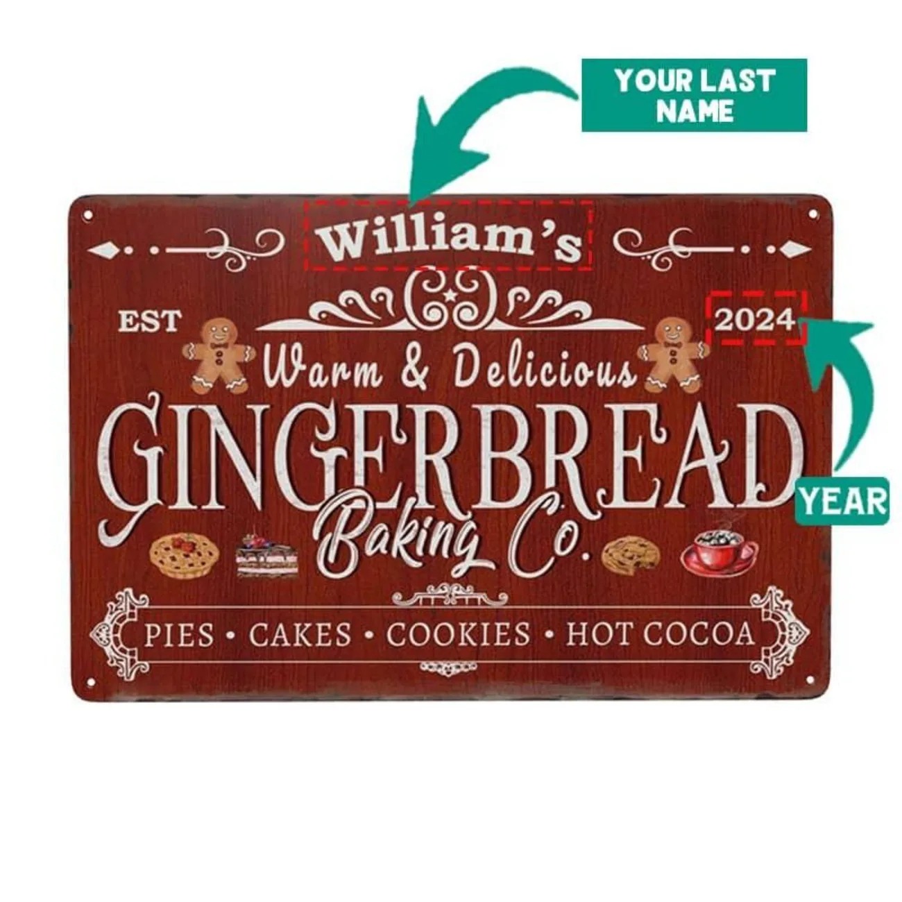 Kitchen Baking Area - 1pc Personalized Gingerbread Baking Co. Aluminum