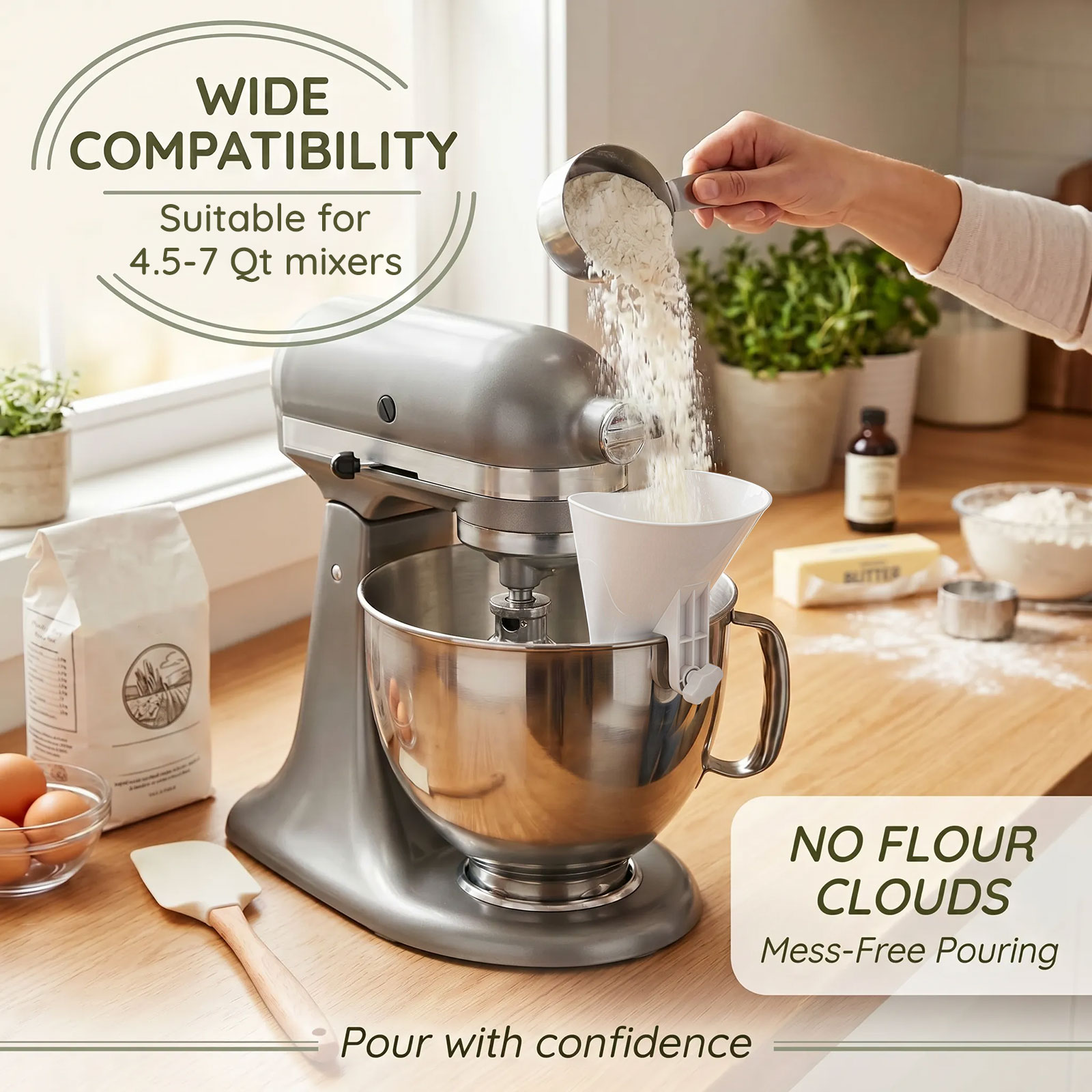 Spill Proof Flour Funnel for 4 - đánh giá và giá Kitchen Baking Mixer